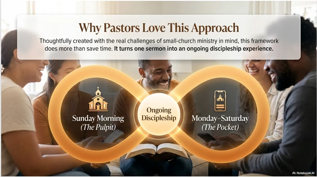 Why pastors love this approach — saved prep time, deeper engagement, and lasting retention.