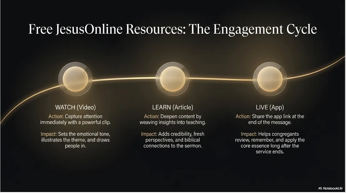 Free JesusOnline Watch → Learn → Live resources — short videos, deeper articles, and practical application.